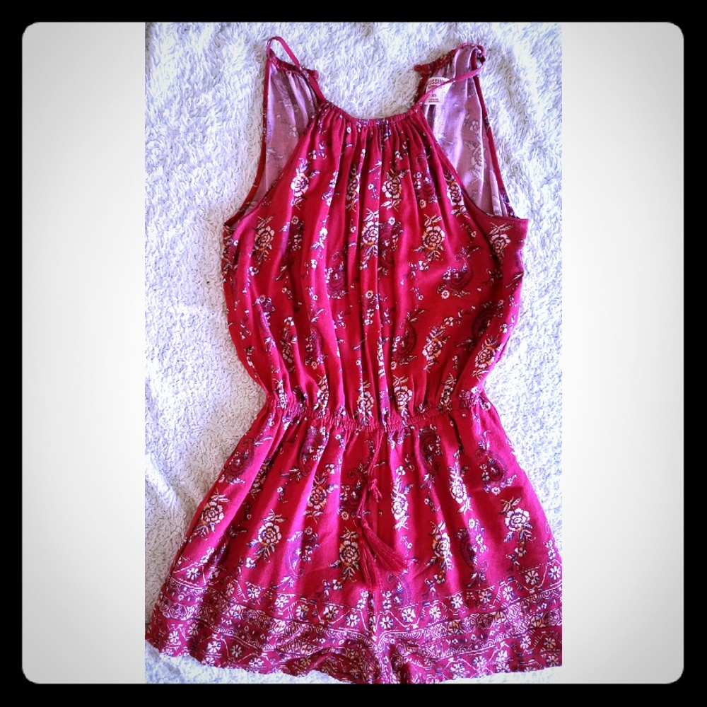 Red Floral Print Short Romper